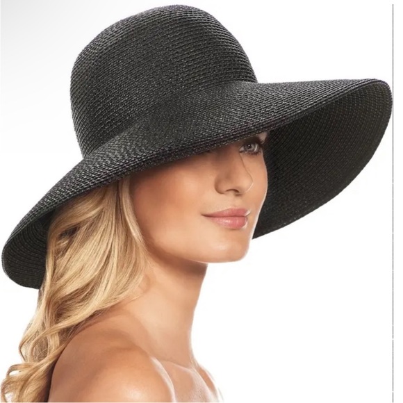 NWOT ERIC JAVITZ Hampton in Original Black Squishee Packable Straw Hat 4” Brim - Picture 14 of 14